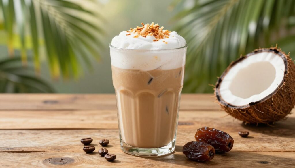 creamy coconut iced latte Creamy Coconut Date Iced Latte Recipe | Healthy & Natural Sweet Coffee